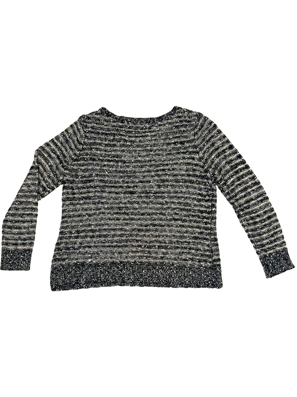 Harley-Davidson 1W Metallic Sequin Striped Knit Sweater Black Ivory - Picture 3 of 7